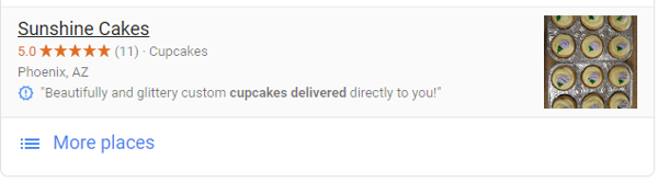 Screenshot of Google Posts for Sunshine Cakes